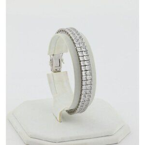Sterling Silver Double Row Sparkly Cubic Zirconia Tennis Bracelet Silpada 7 1/4"